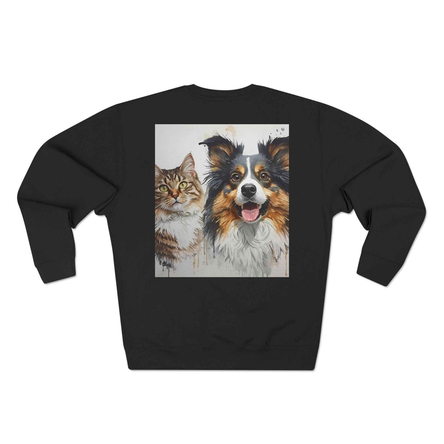 Pet Portrait Crewneck Sweatshirt With Dog And Cat Watercolor Print