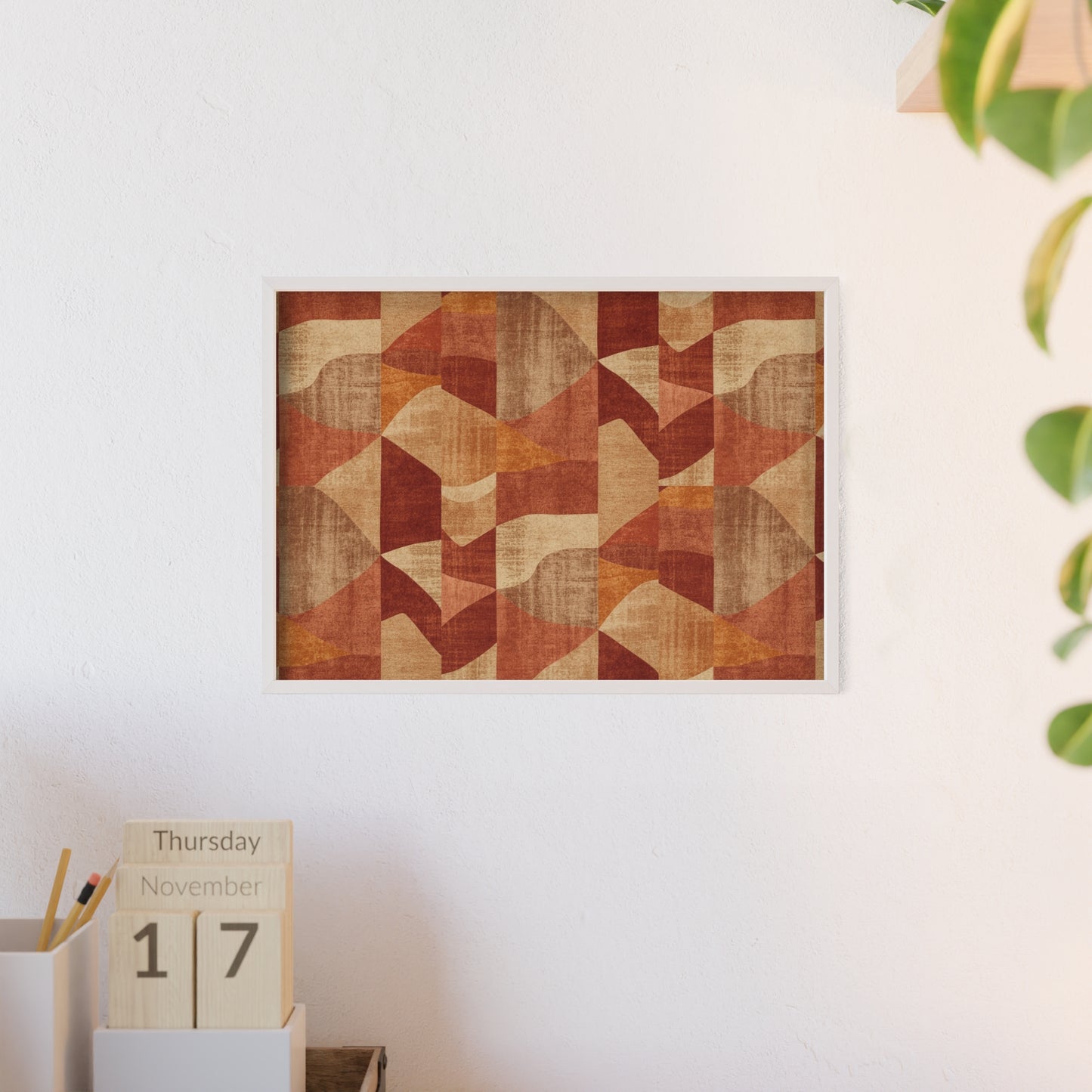 Faux Retro Geometric Poster with Wooden Frame