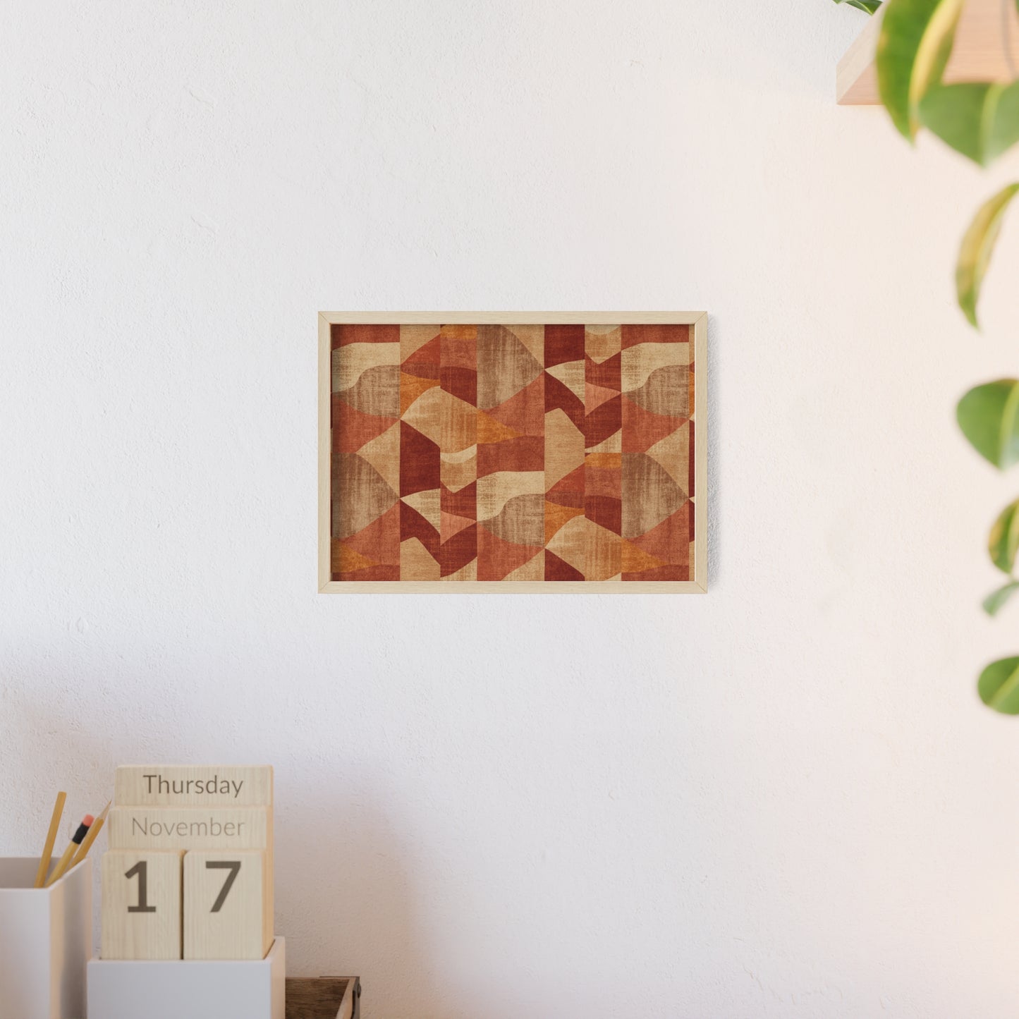 Faux Retro Geometric Poster with Wooden Frame