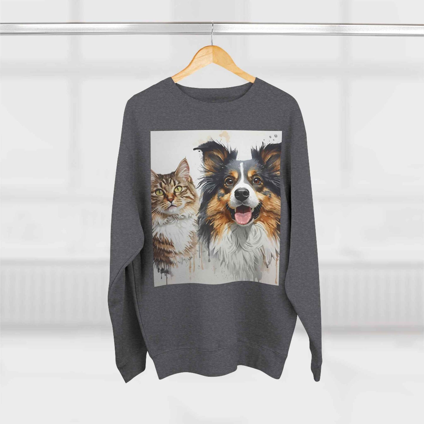 Pet Portrait Crewneck Sweatshirt With Dog And Cat Watercolor Print
