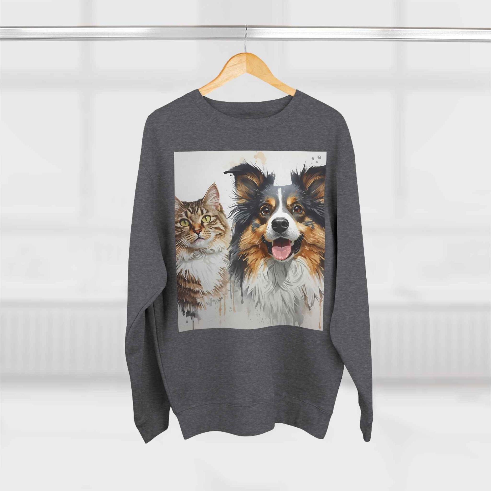 Pet Portrait Crewneck Sweatshirt With Dog And Cat Watercolor Print