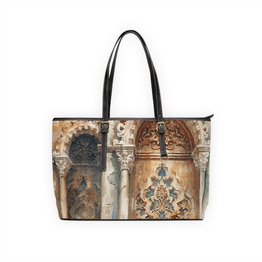 Portuguese Watercolor PU Leather Shoulder Tote Bag