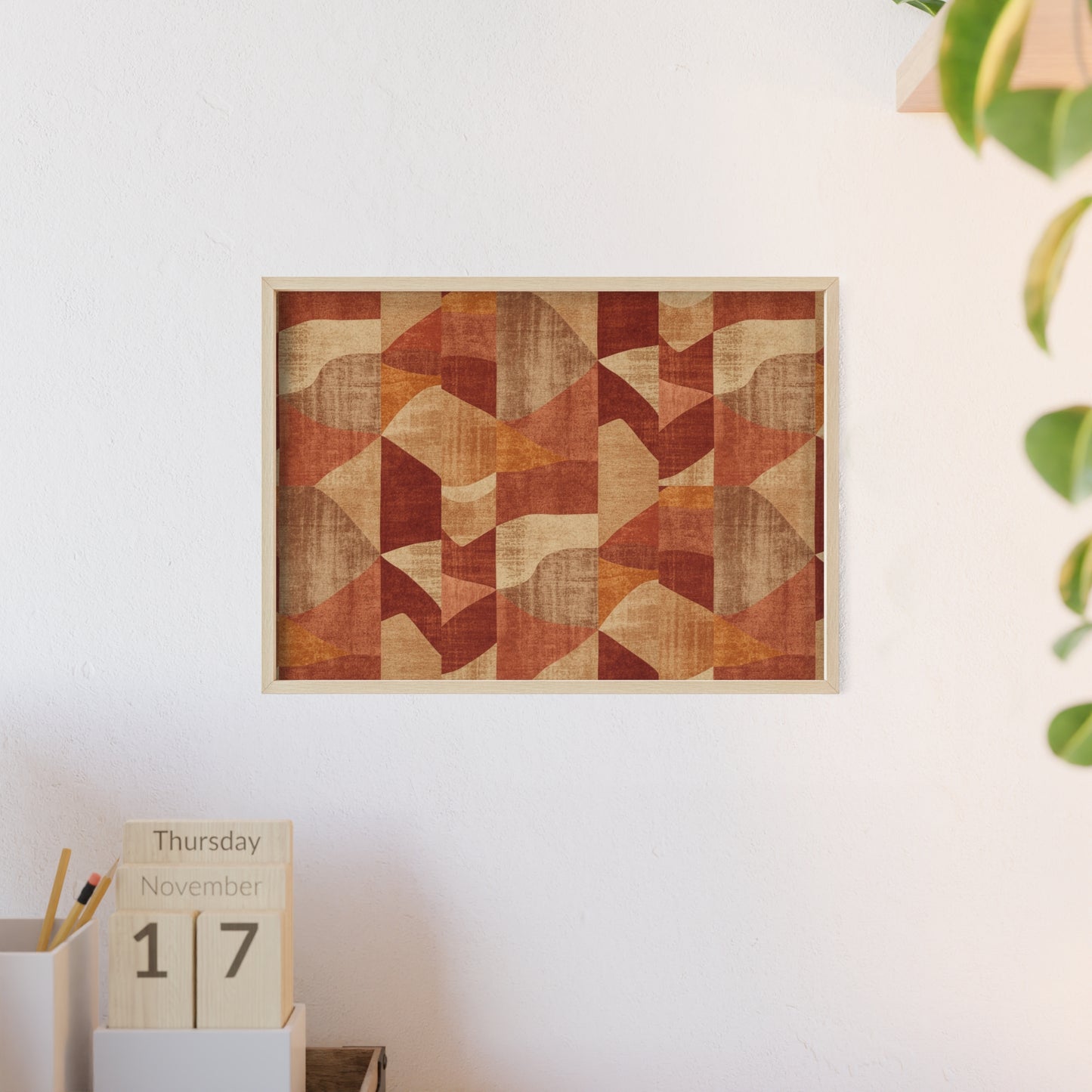 Faux Retro Geometric Poster with Wooden Frame