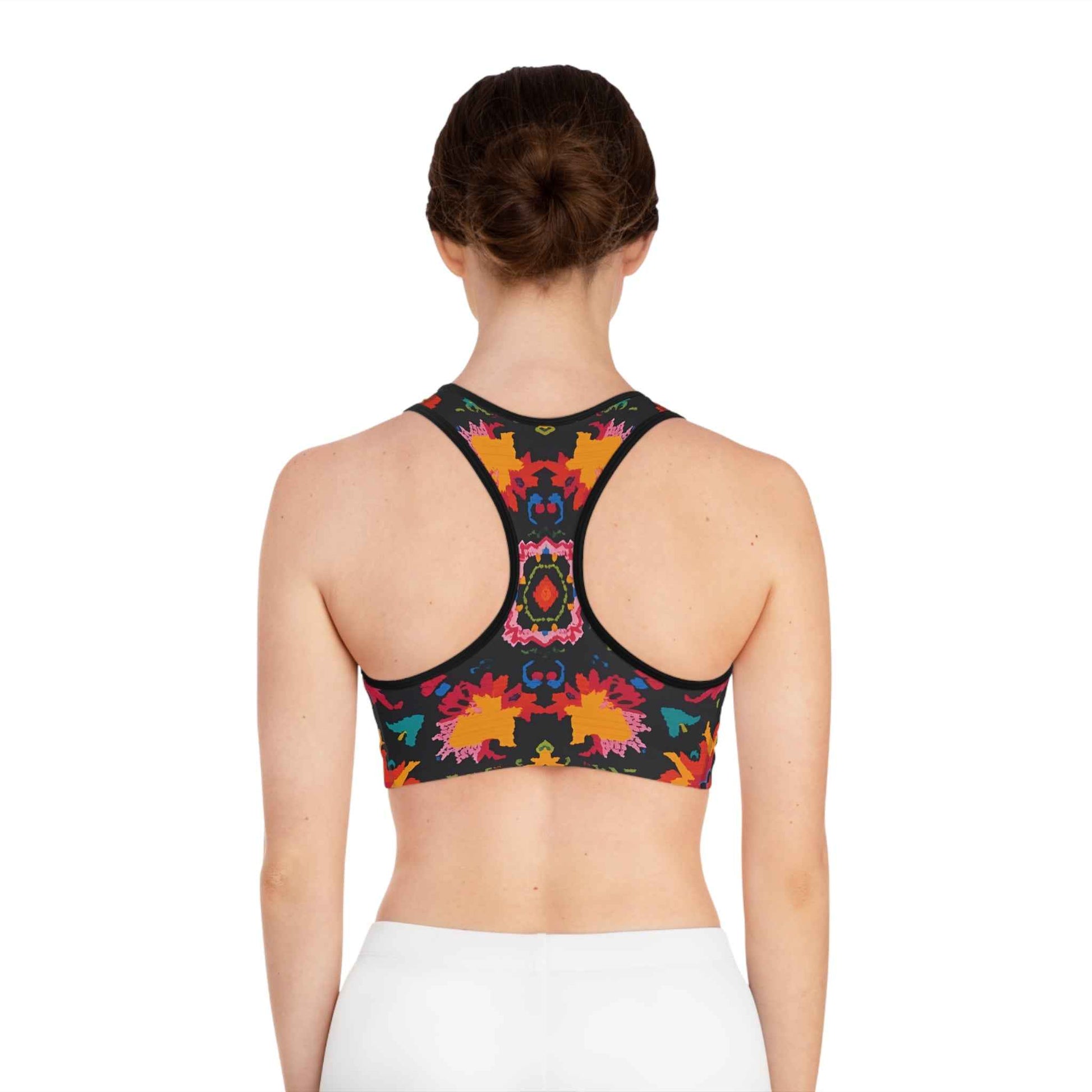 Bold Kaleidoscope Active Crop Sports Bra Floral Ikat Print