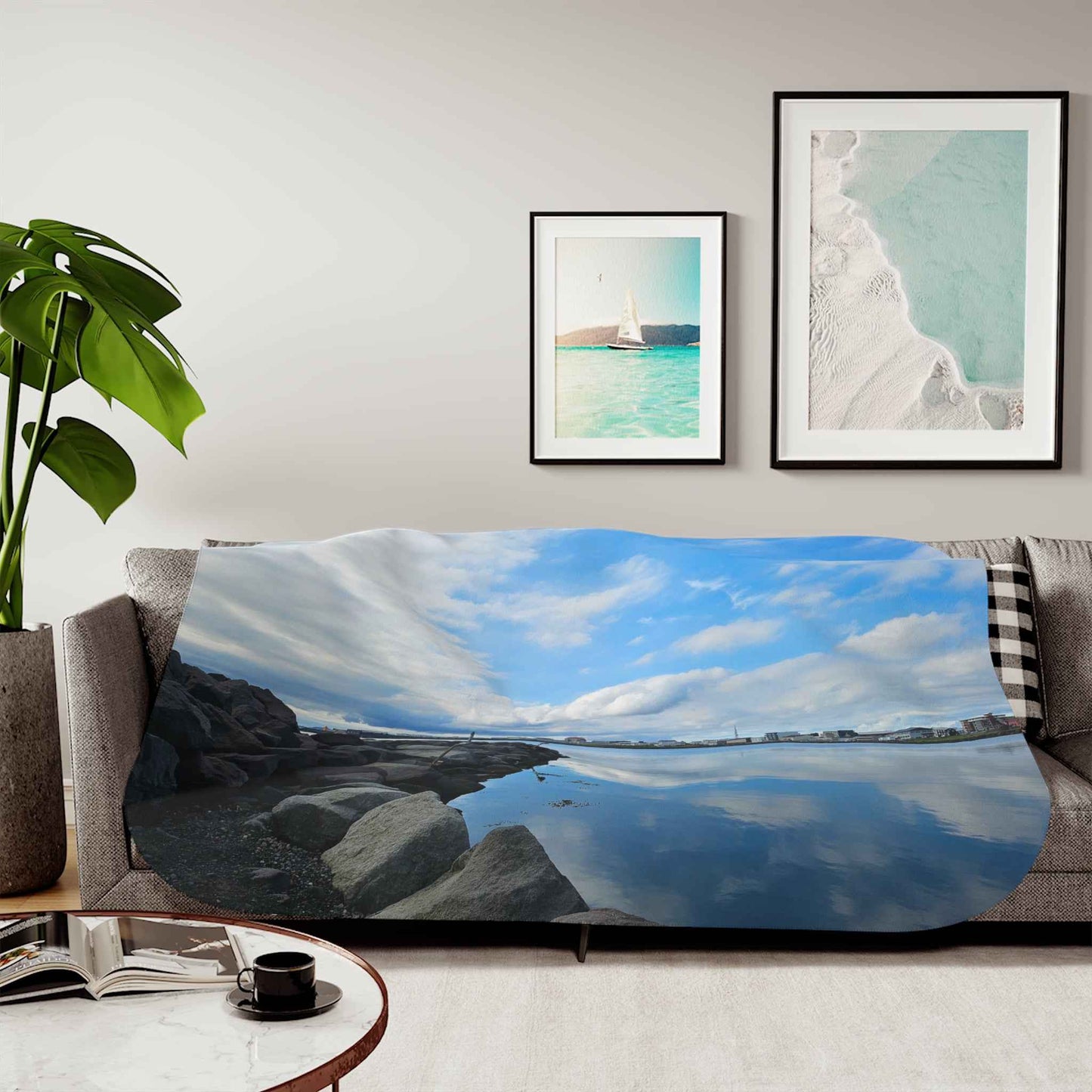 Cozy Sherpa Blanket of the Icelandic Coast - Two Color Options for Ultimate Comfort