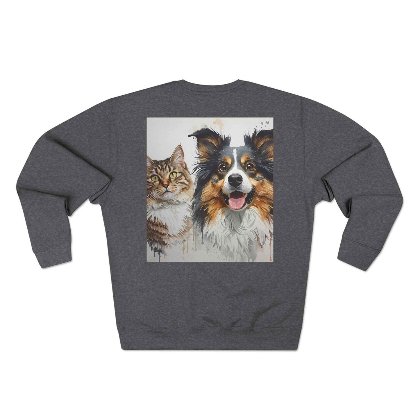 Pet Portrait Crewneck Sweatshirt With Dog And Cat Watercolor Print