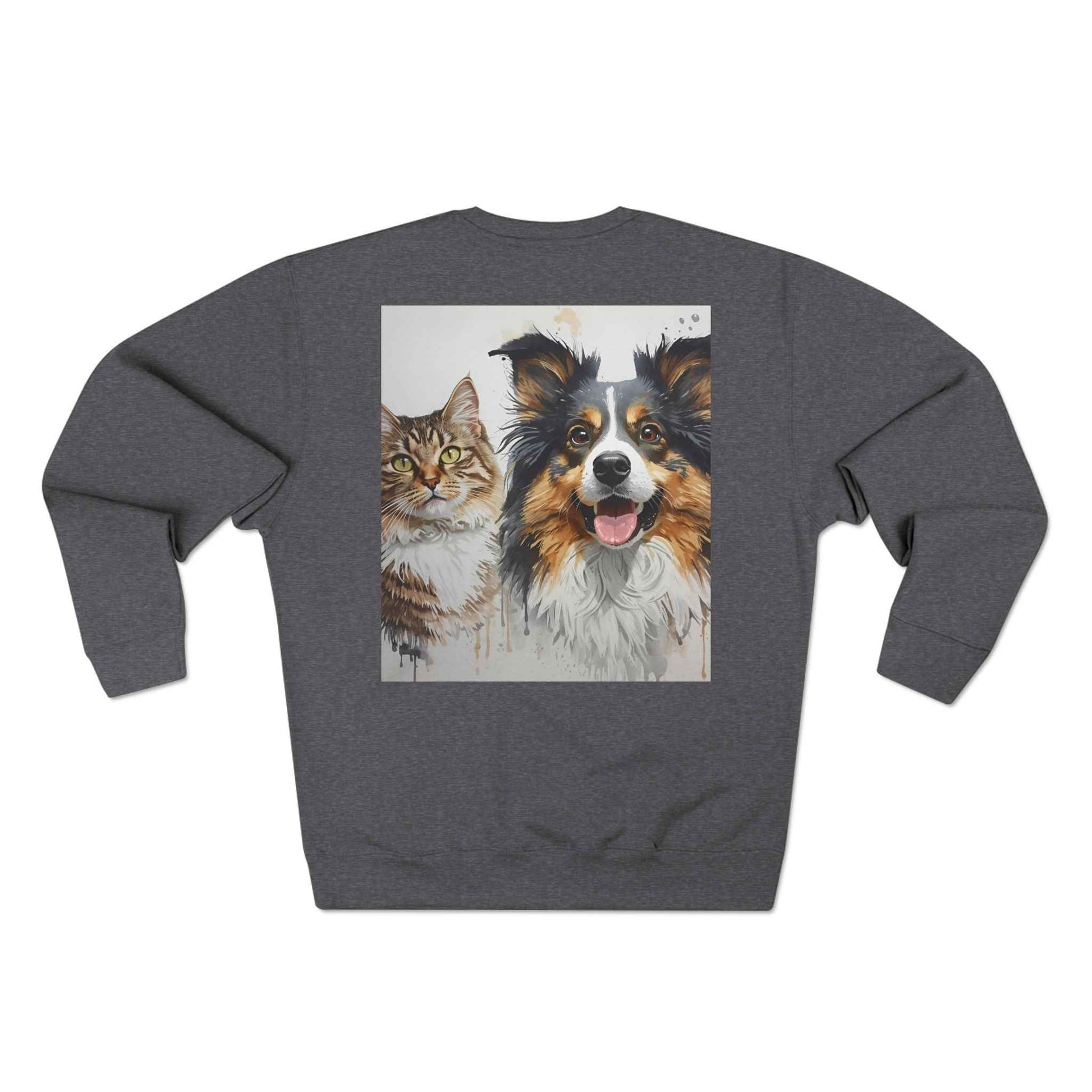 Pet Portrait Crewneck Sweatshirt With Dog And Cat Watercolor Print