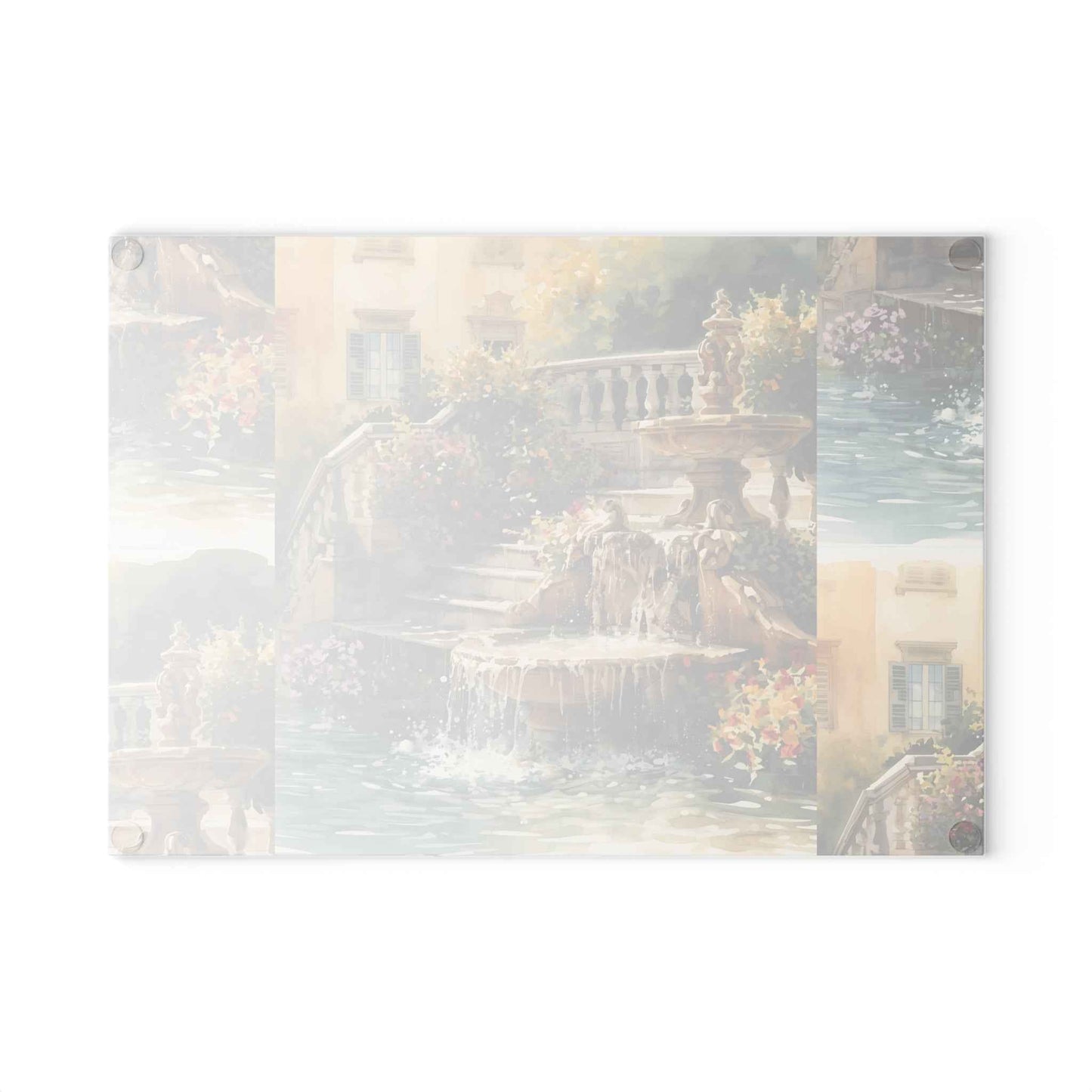 Elegant Tuscan Garden Fountain Glass Cutting Board