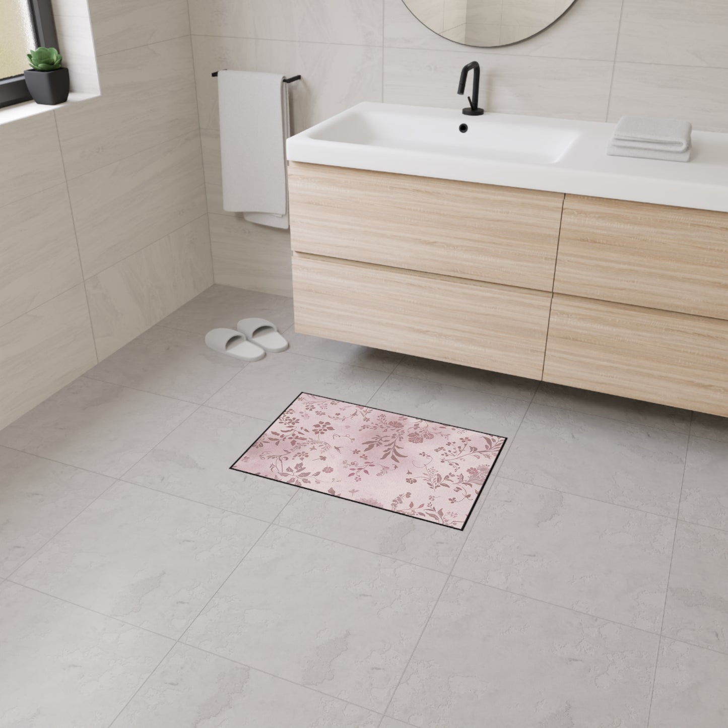Floral Pink Heavy-Duty Floor Mat — Durable Non-Slip Entry Rug
