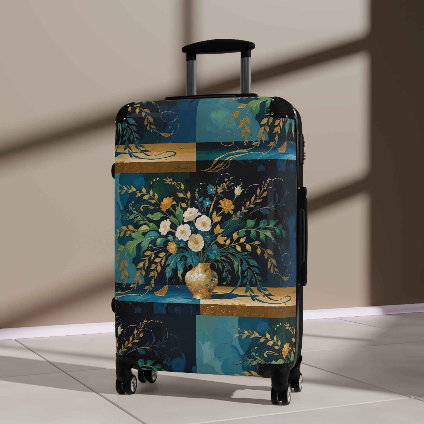 Klimt Floral Print Suitcase - Exclusive Vintage Travel Luggage by Rosetta Creative Boutique for Getaways and Summer Trips - Rosetta Creative Boutique