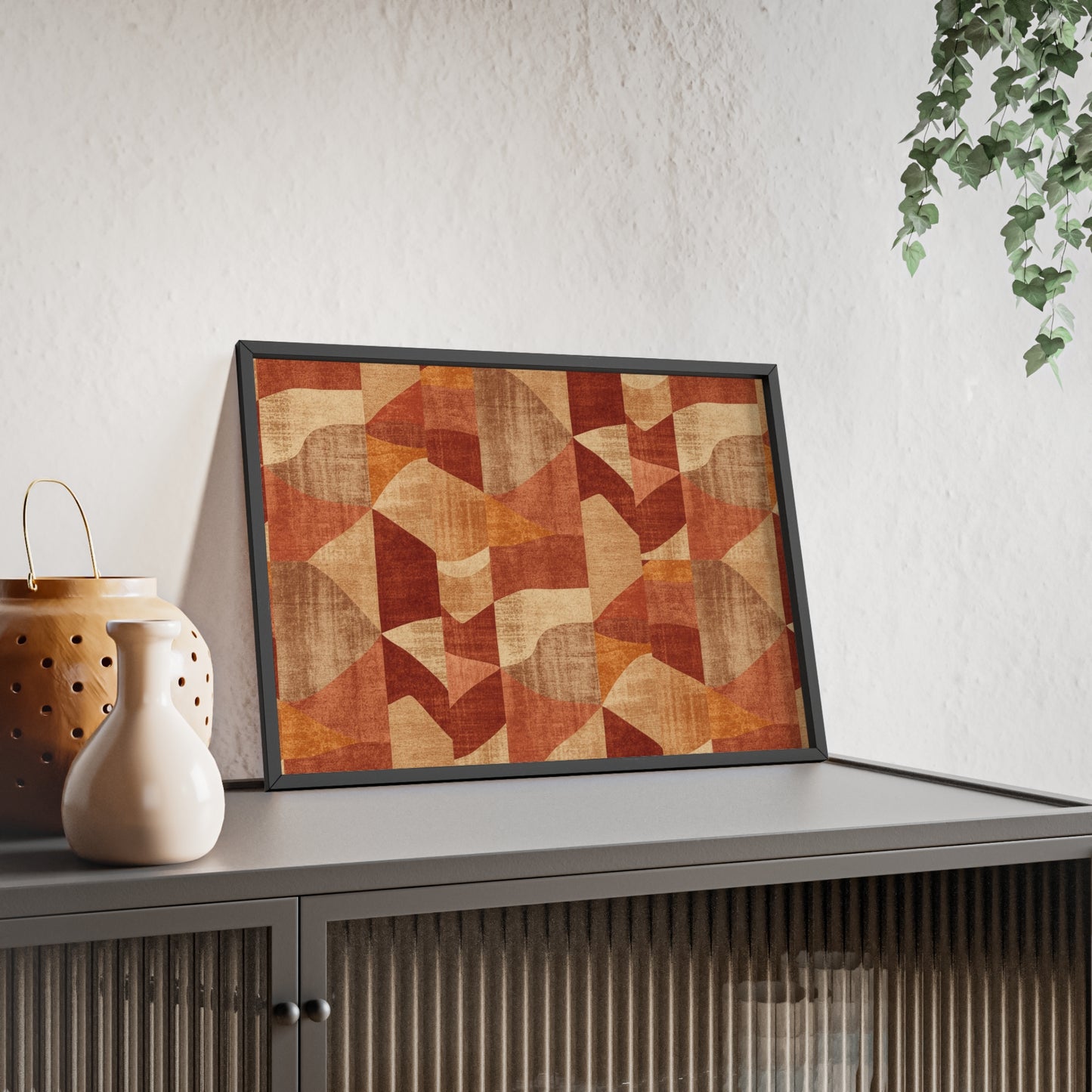 Faux Retro Geometric Poster with Wooden Frame