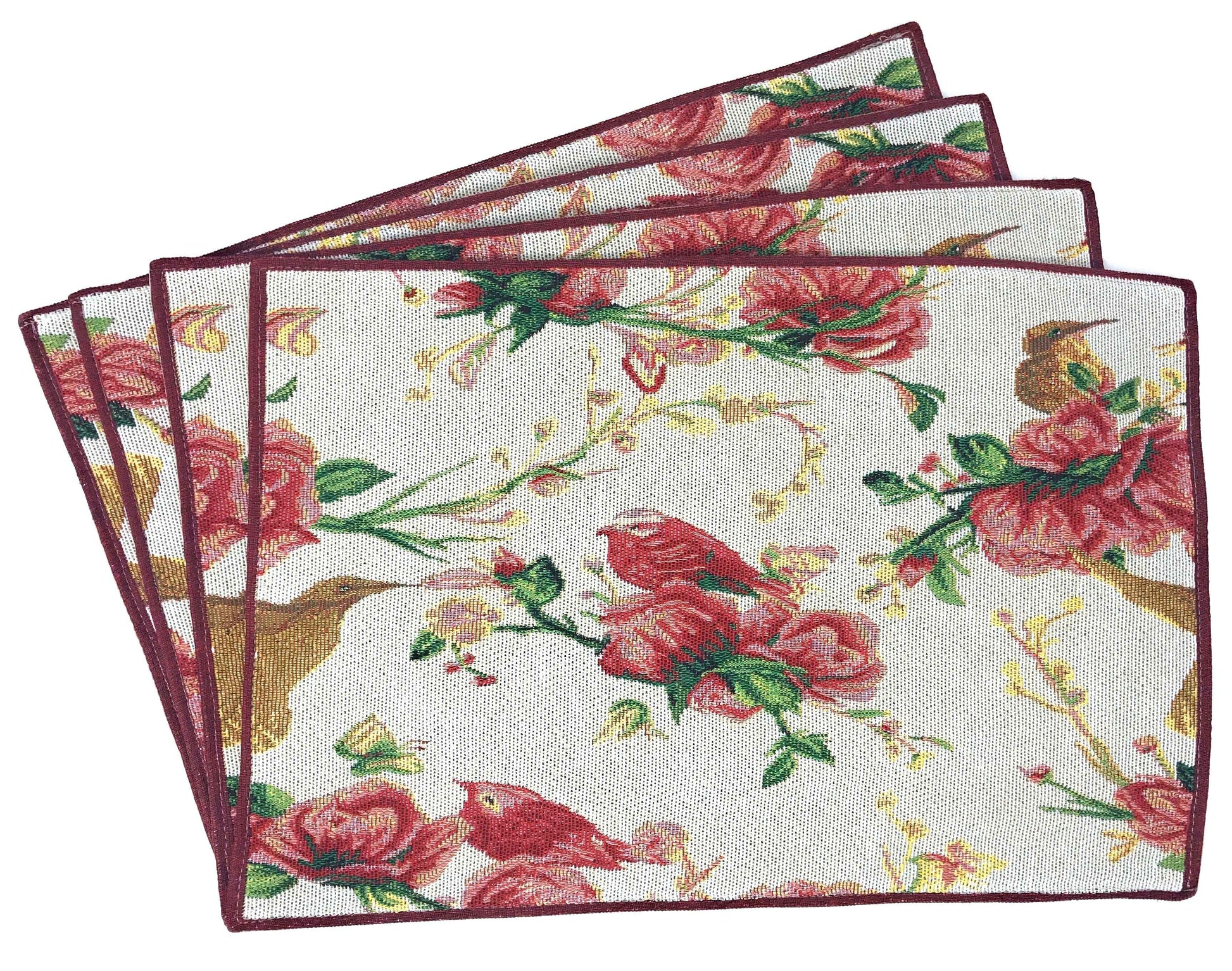 Tache Floral Red Roses Hummingbirds Woven Placemat Set 18109