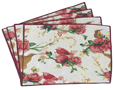 Tache Floral Red Roses Hummingbirds Woven Placemat Set 18109