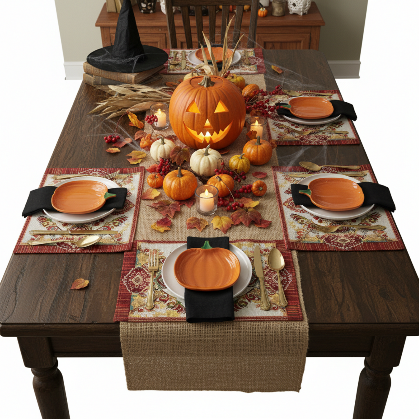 Tache Elegant Burgundy Ornate Paisley Woven Tapestry Placemat Set