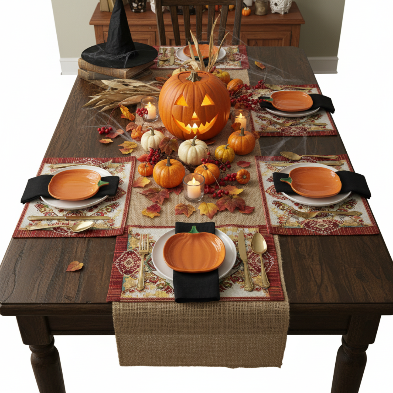 Tache Elegant Burgundy Ornate Paisley Woven Tapestry Placemat Set