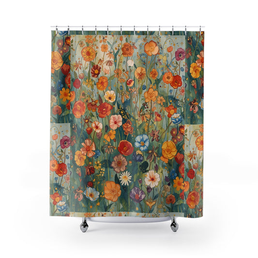 Vibrant Floral Shower Curtain Boho Bathroom Decor Fabric Nature Inspired