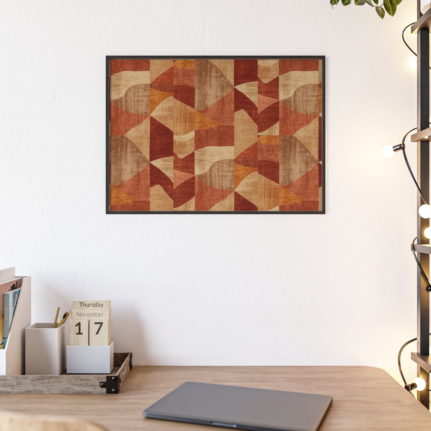 Faux Retro Geometric Poster with Wooden Frame