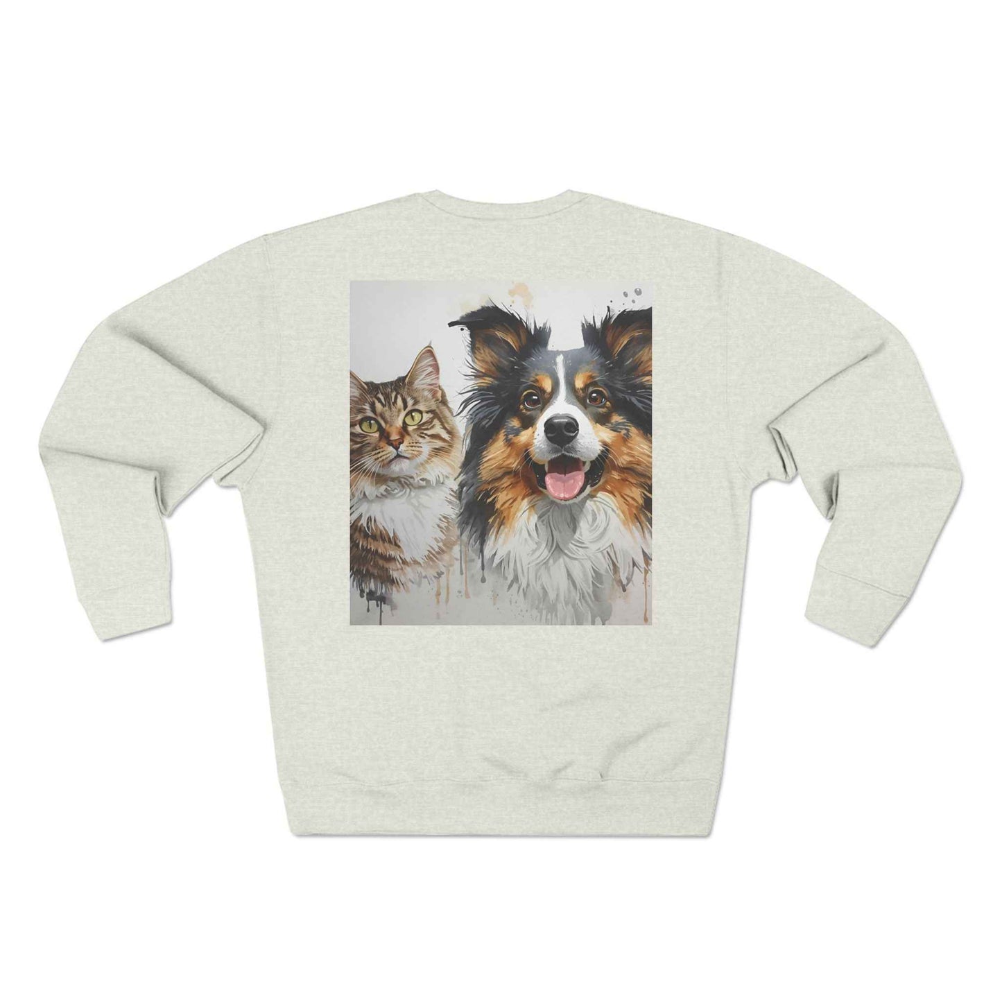 Pet Portrait Crewneck Sweatshirt With Dog And Cat Watercolor Print