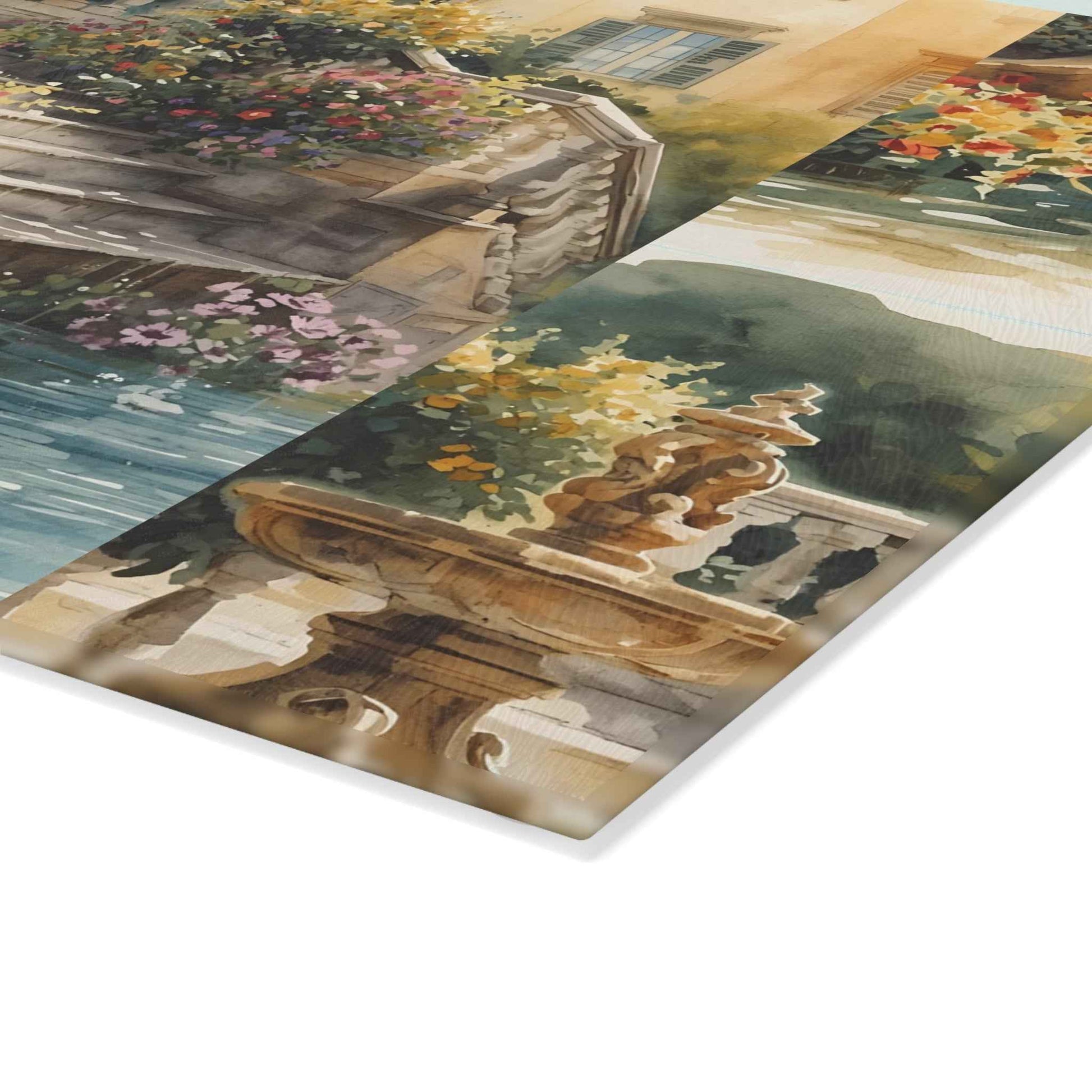 Elegant Tuscan Garden Fountain Glass Cutting Board