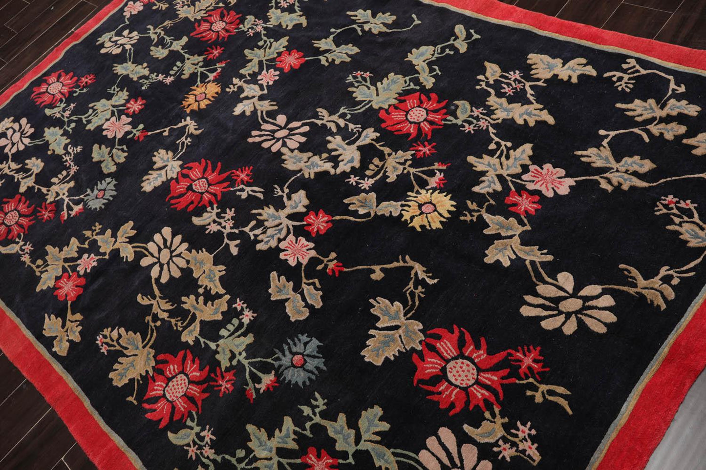 Arts & Crafts Hand Knotted 100% Wool Tibetan Area Rug Midnight Blue 6'1" x 8'8"-2