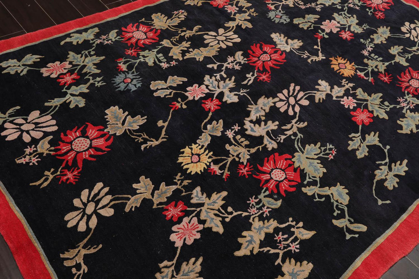 Arts & Crafts Hand Knotted 100% Wool Tibetan Area Rug Midnight Blue 6'1" x 8'8"-3