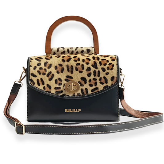 Bolso de Cuero con Solapa Leopardo y Laterales de Madera – IULIUS-0