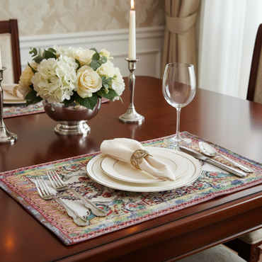 Tache Elegant Coral Colorful Ornate Paisley Woven Tapestry Placemat Set (18193)-1