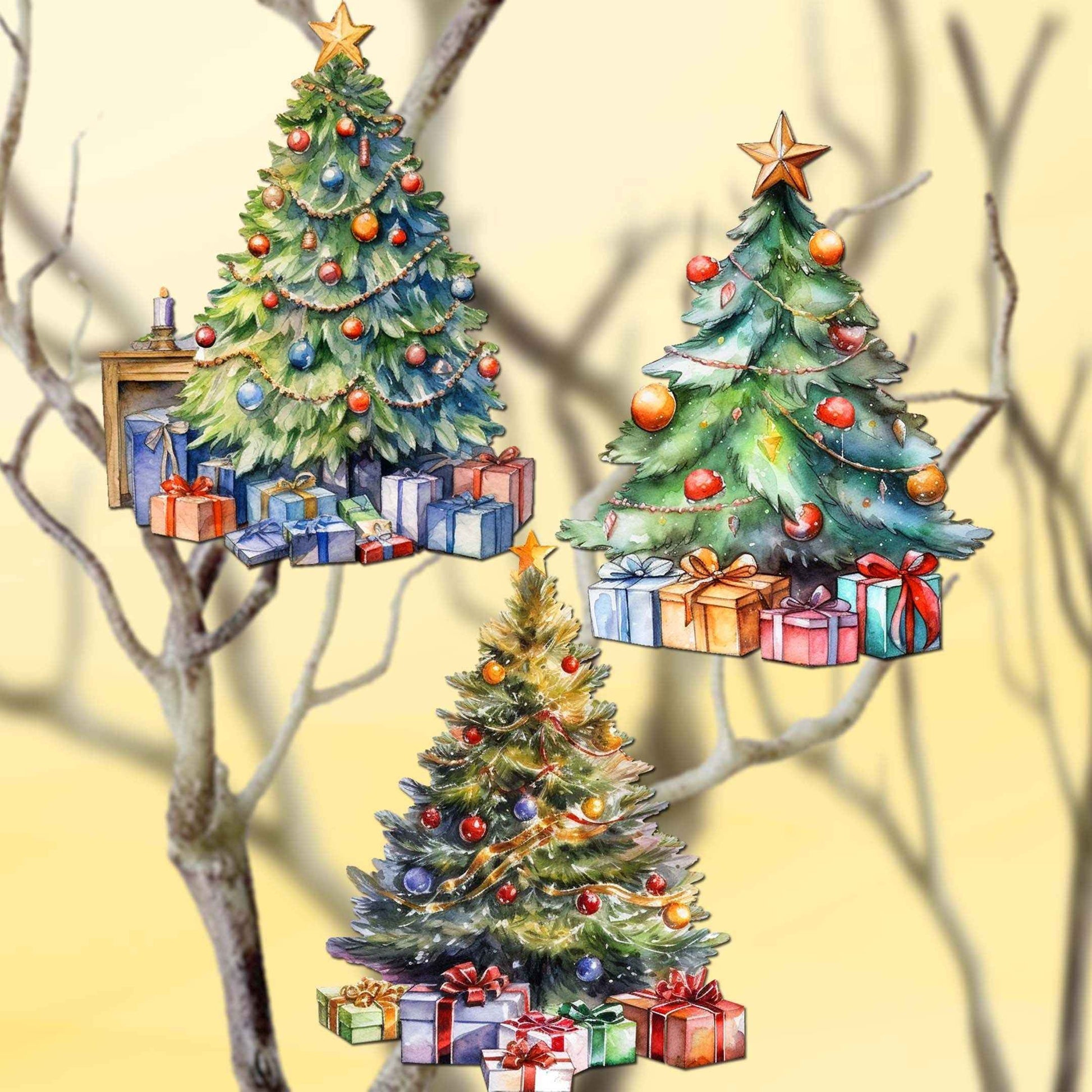 Christmas Tree Clip-On Eco Wood Decorative Ornaments Set of 3 by G. Debrekht - Christmas Decor - 8091044C-S3