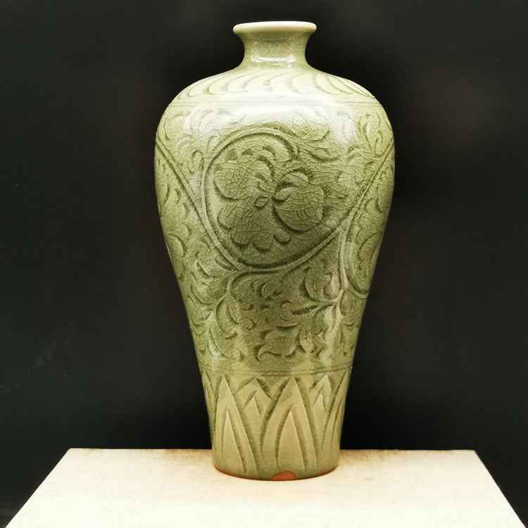 Hand-Carved Plum Blossom Porcelain Vase – Antique Style