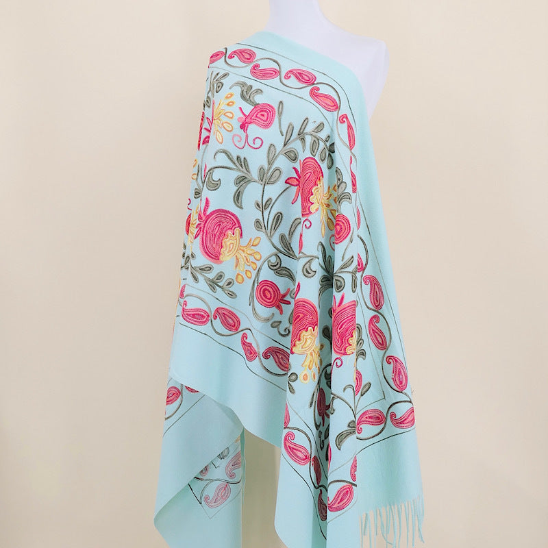 Gourd Pomegranate Blossom Embroidered Imitation Cashmere Scarf Shawl