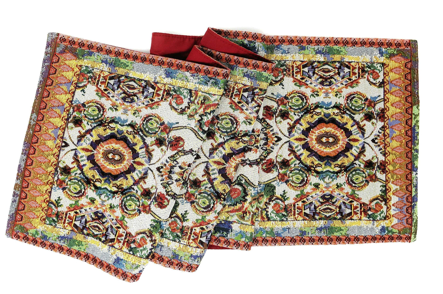 Tache Elegant Ivory Colorful Ornate Paisley Woven Tapestry Table Runner (18193)