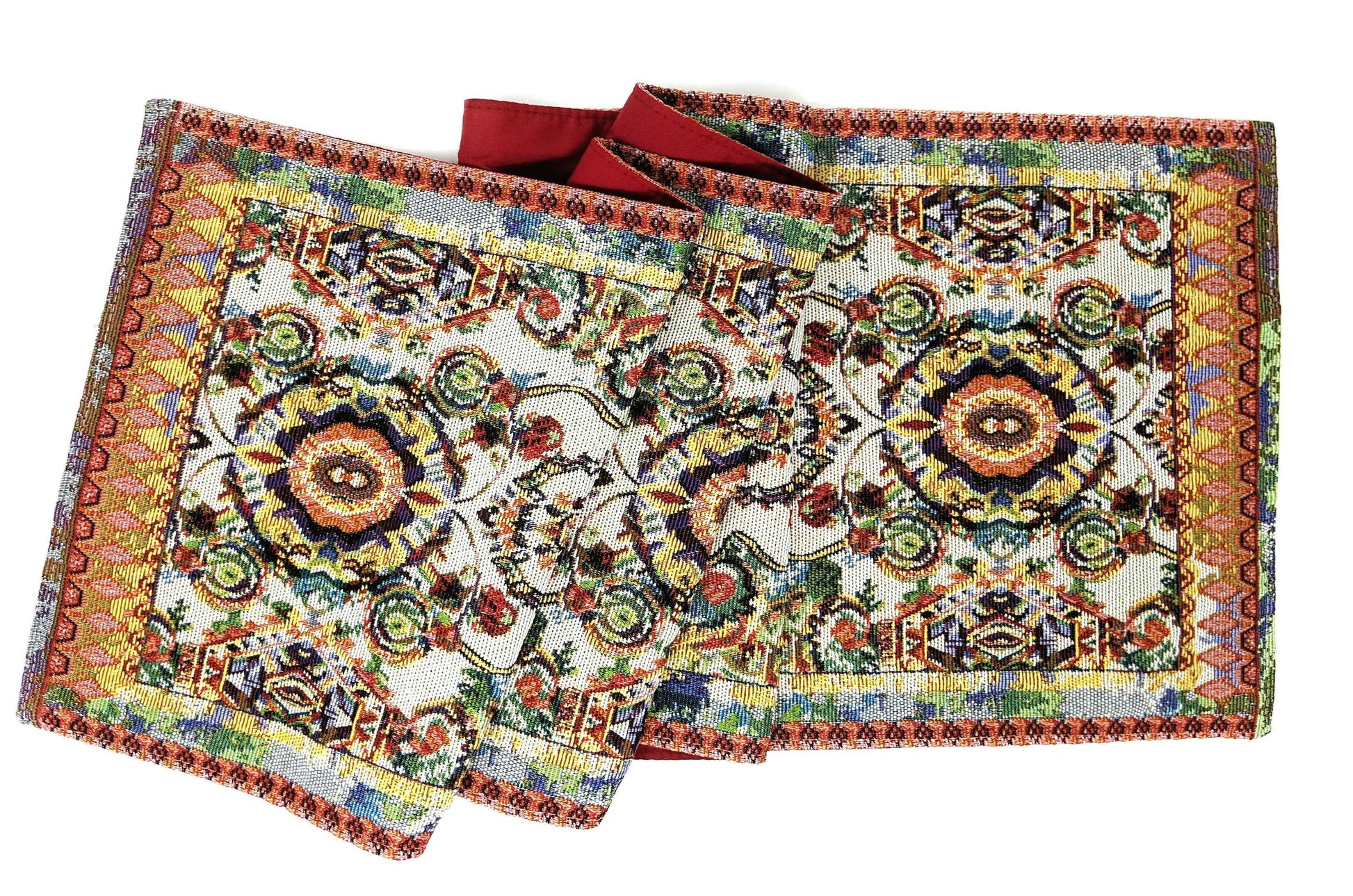 Tache Elegant Ivory Colorful Ornate Paisley Woven Tapestry Table Runner (18193)