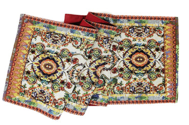 Tache Elegant Ivory Colorful Ornate Paisley Woven Tapestry Table Runner (18193)