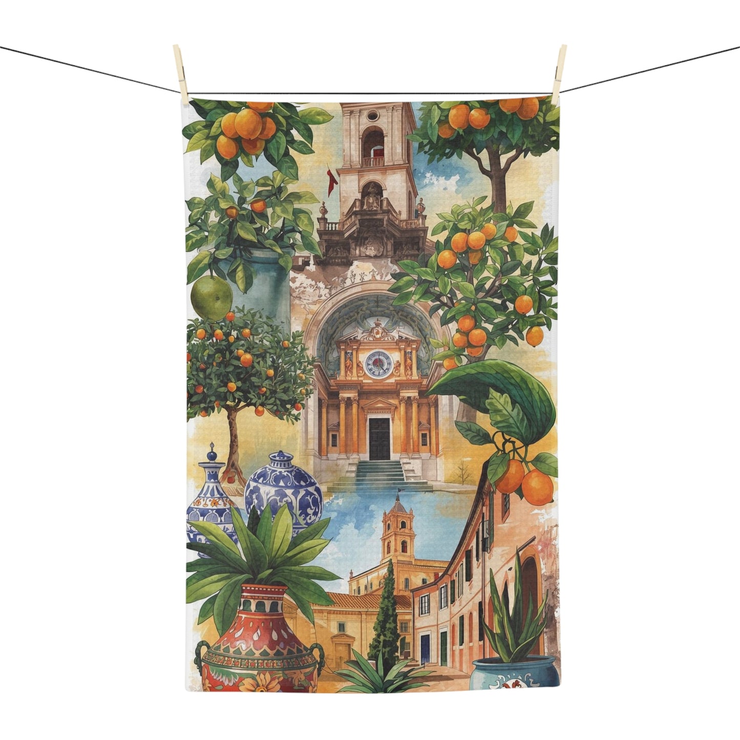 Sicilian Mediterranean Orange Grove Tea Towel