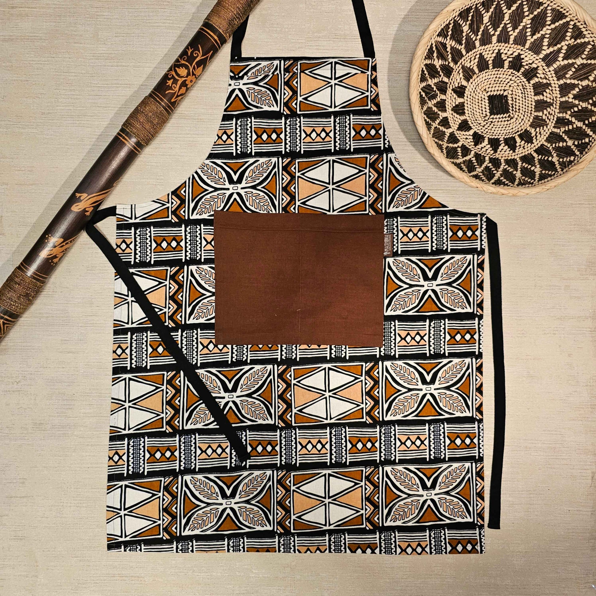 African Print Apron With Deep Pocket Handmade 100 Percent Cotton Bogolan