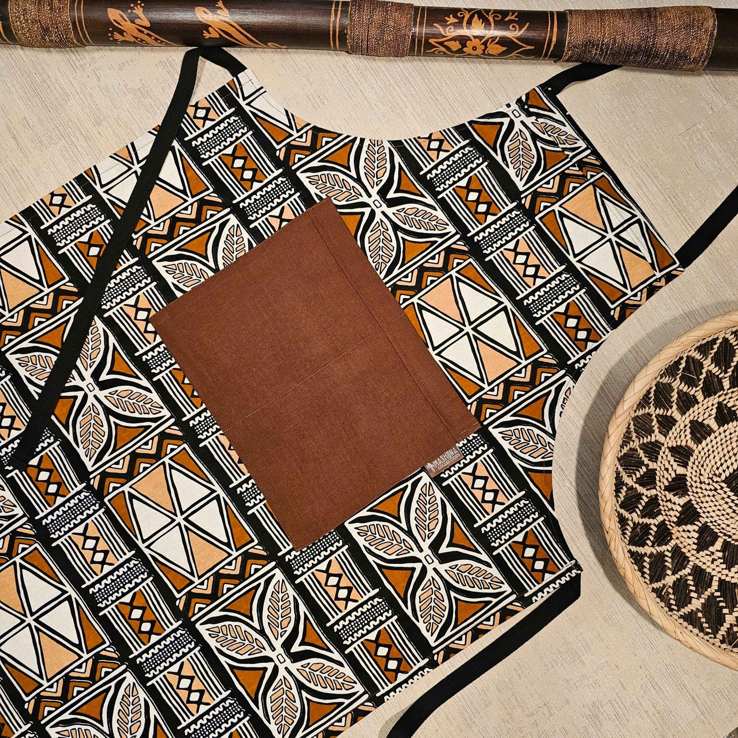 African Print Apron With Deep Pocket Handmade 100 Percent Cotton Bogolan