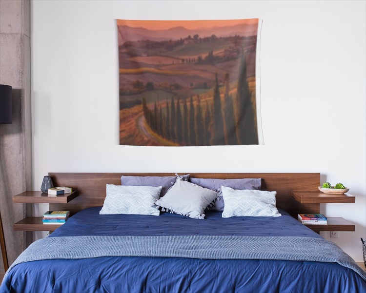 Tuscan Countryside Wall Tapestry, Boho Home Decor, Nature Wall Hanging, Cozy Living Room Accent, Rustic Bedroom Decoration
