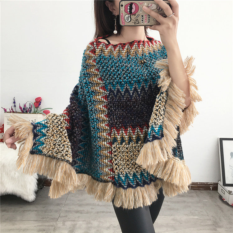 Elegant Color-Block Knitted Tassel Scarf