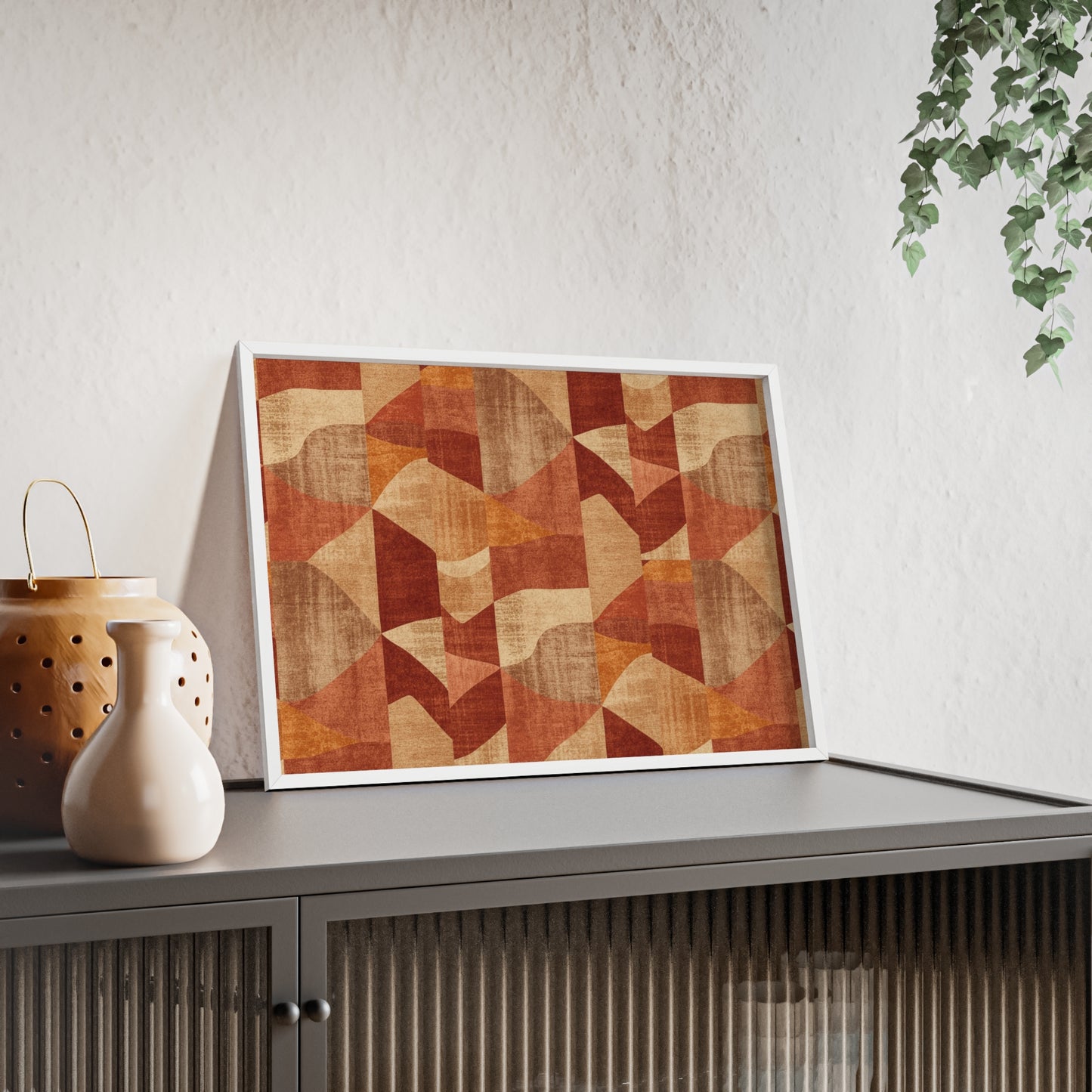 Faux Retro Geometric Poster with Wooden Frame