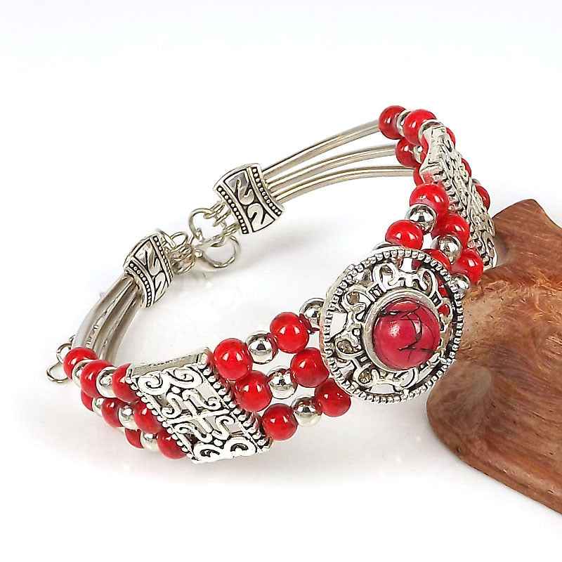 Vintage-style Bangle with Exotic Miao Silver Design