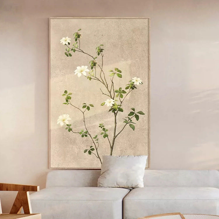 Japanese Style Plant and Flower Canvas Painting for Living Room with Frame