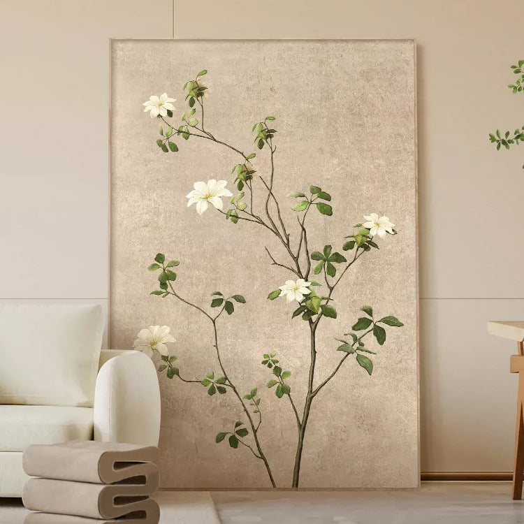 Japanese Style Plant and Flower Canvas Painting for Living Room with Frame