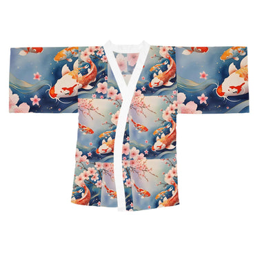 Koi Fish Kimono Robe - Floral Long Sleeve Japanese-Inspired Lounge Wear for Relaxation and Home Spa, Perfect Gift for Her - Rosetta Creative Boutique