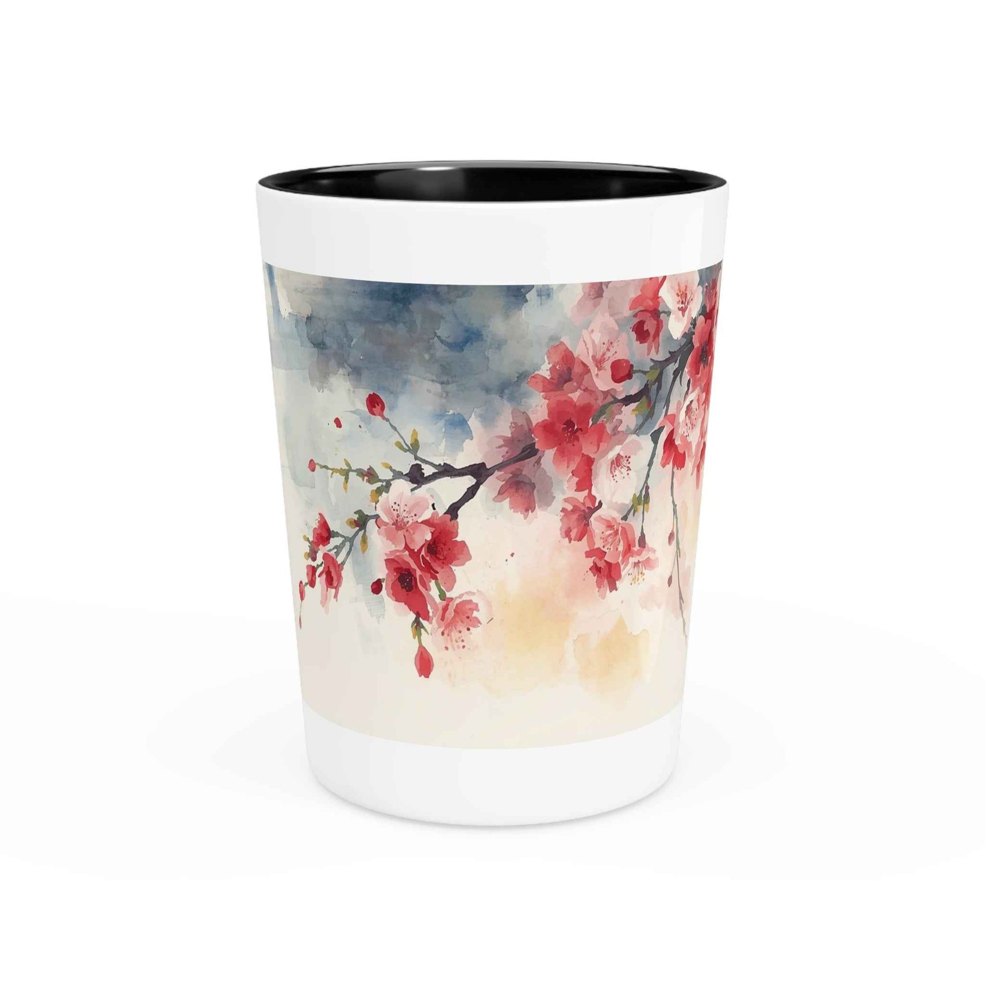Cherry Blossom Watercolor Shot Glass — Floral Spring Barware Gift