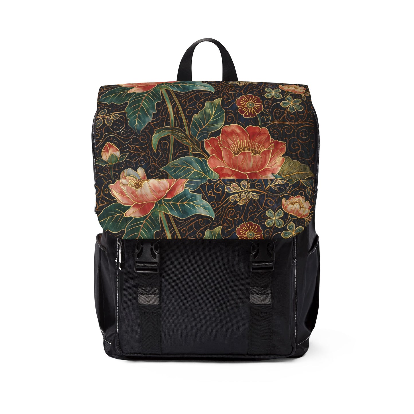 Floral Vintage Canvas Backpack — Botanical Poppy Shoulder Bag