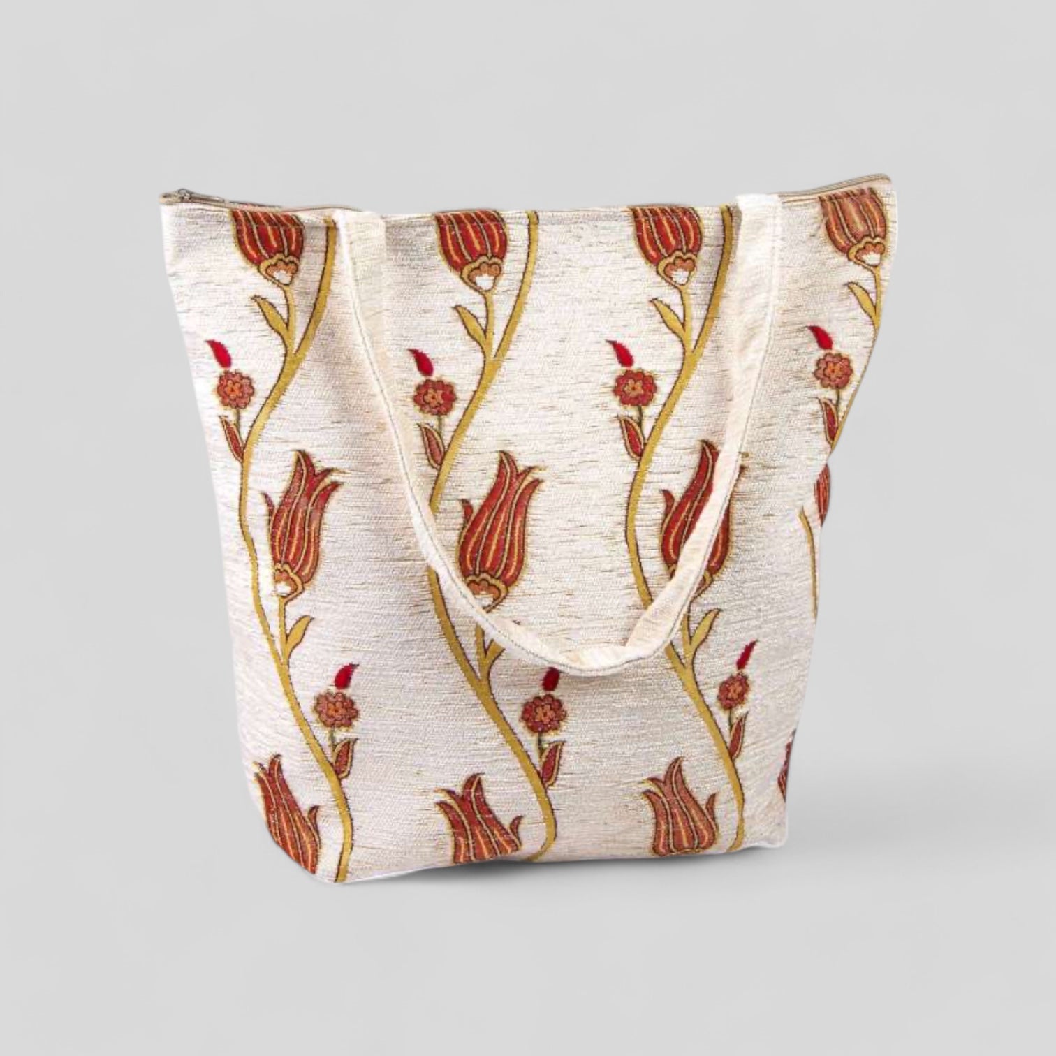 Turkish Kilim Tulip Tote Bag With Zipper Handcrafted - Rosetta Creative Boutique