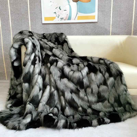 Luxurious Black Peacock Fur Blanket Geometric Pattern All Seasons