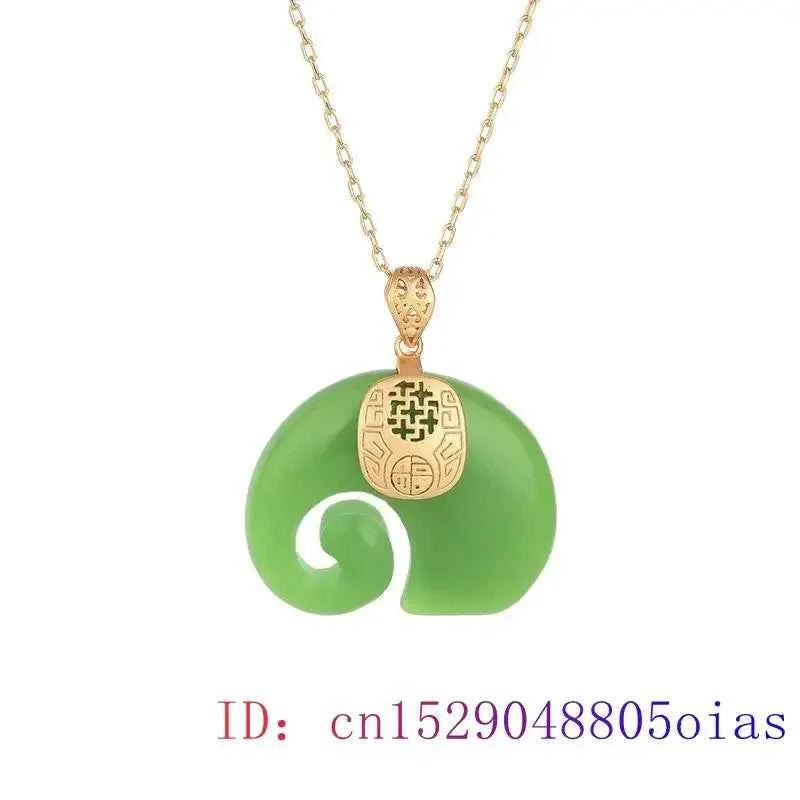 Green Jade Elephant Amulet Pendant Necklace
