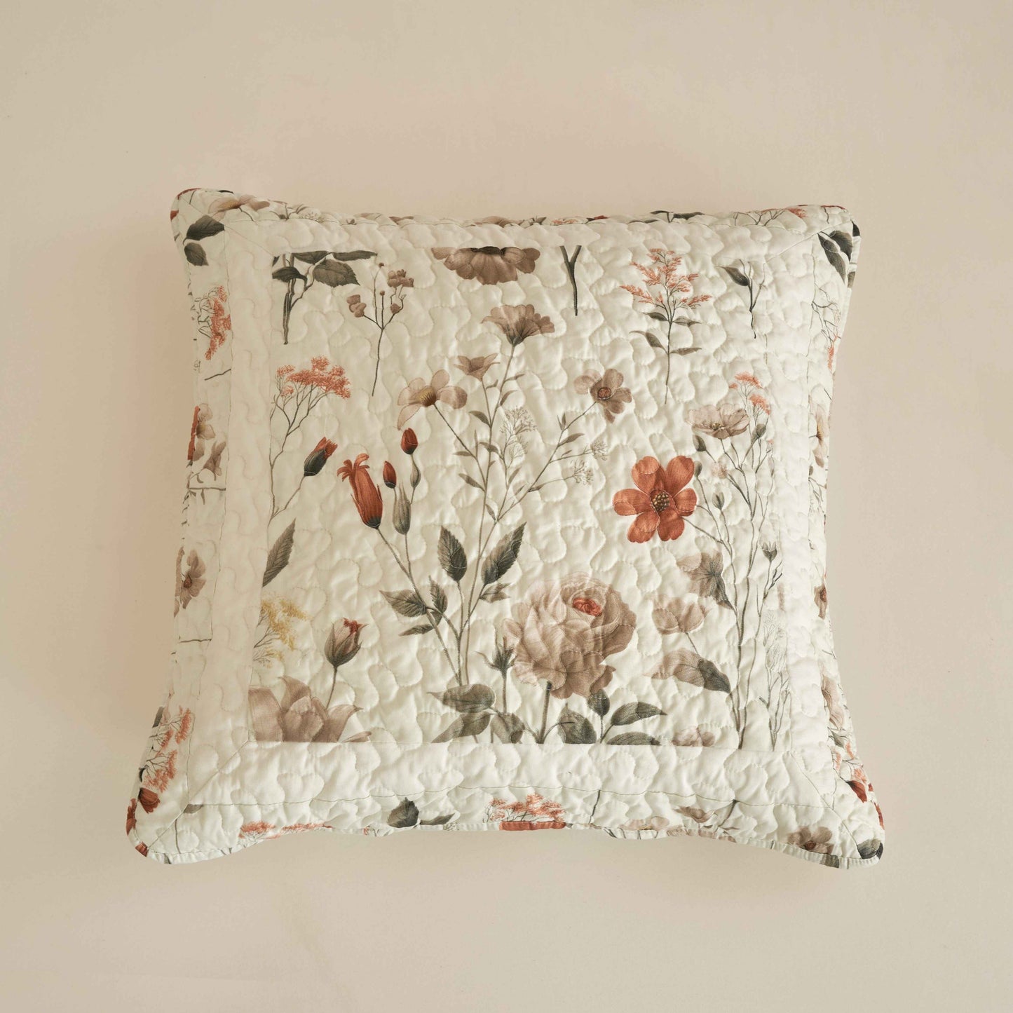 Enchanted Meadow Throw Pillow Euro Cover - Zippered Floral Design in Beige, Rose, and Soft Green, Premium Soft Microfiber, Euro Sham in 26x26 Inches (26" x 26" 1 Piece)