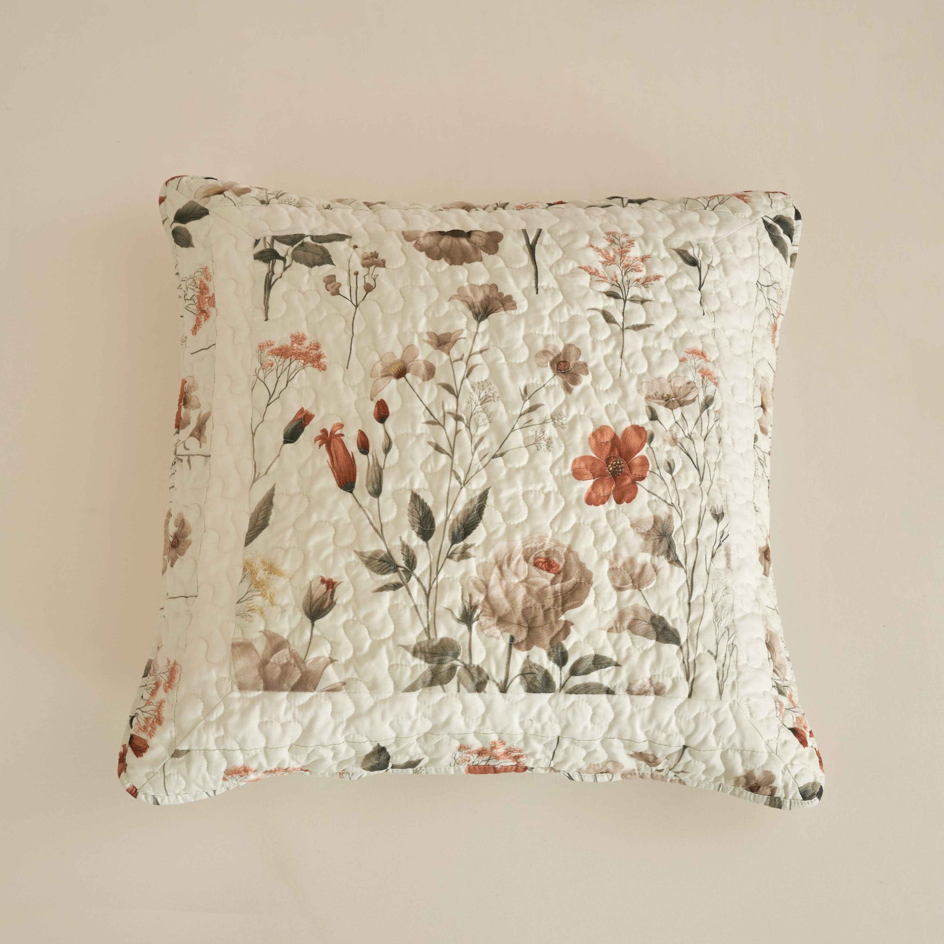 Enchanted Meadow Throw Pillow Euro Cover - Zippered Floral Design in Beige, Rose, and Soft Green, Premium Soft Microfiber, Euro Sham in 26x26 Inches (26" x 26" 1 Piece)